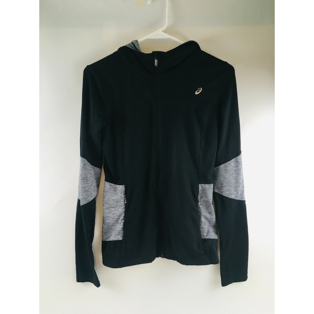 Asics Jackets Women's Size Small Black Gray Full Zip Up Lightweight Hoodie Logo